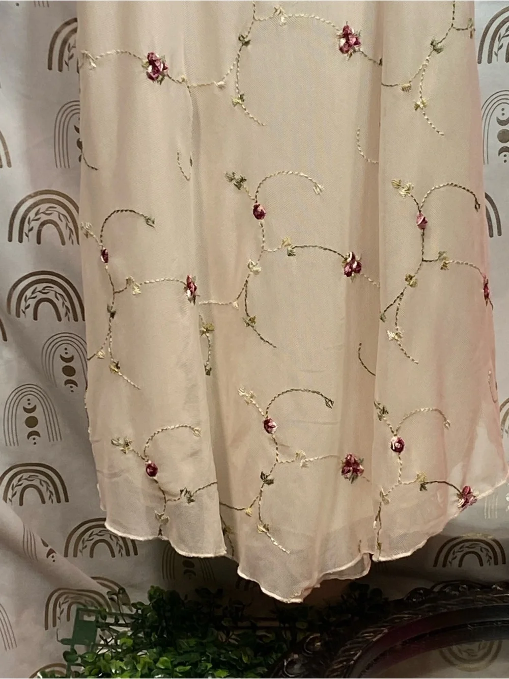 Jessica Simpson Cream Slip Dress with Pink Floral Embroidery